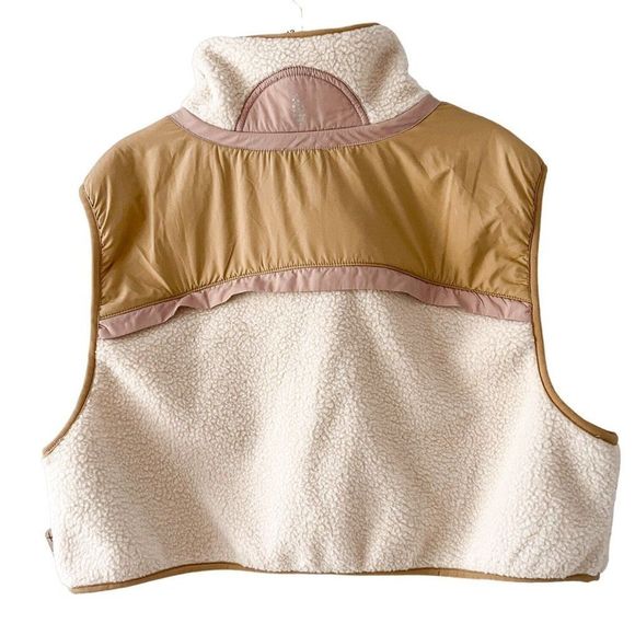 NWT Free People FP Movement Hit the Slopes Cropped Vest Fleece Tan Pink L - Picture 5 of 7